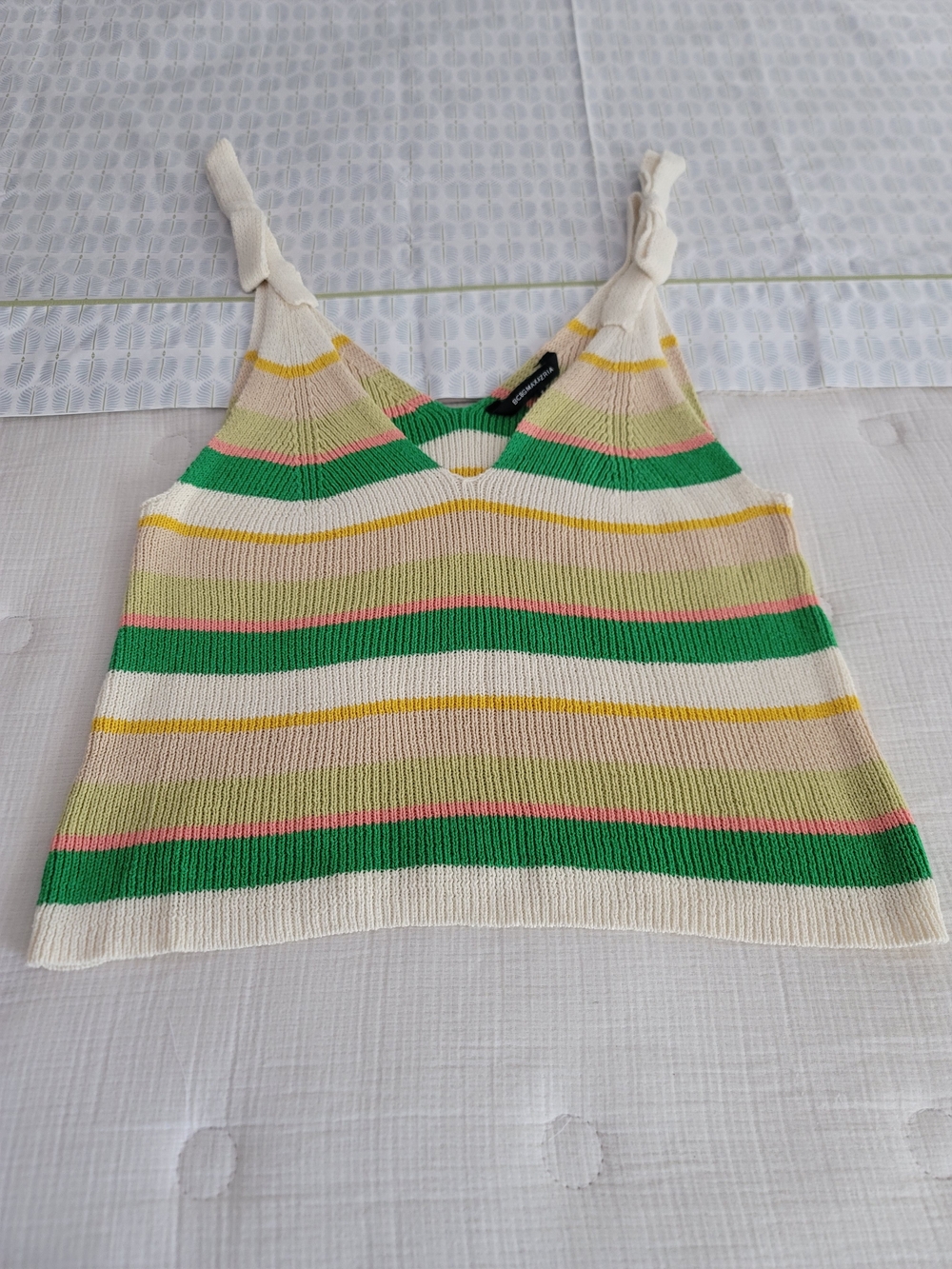 BCBGMaxAzria Striped Knit Tank, In Cream, Green & Pink, Size XL